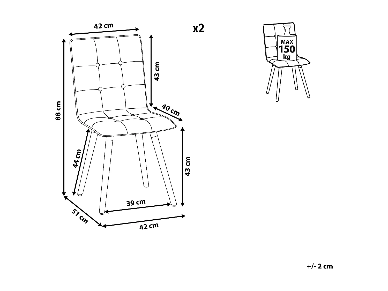 Lot de 2 chaises de salle à manger BROOKLYN Bleu marine