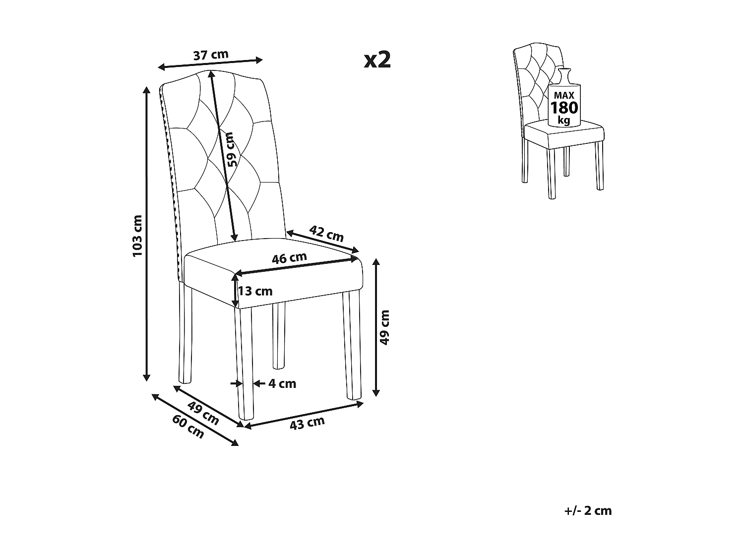 Set van 2 eetkamerstoelen SHIRLEY Stof Crème