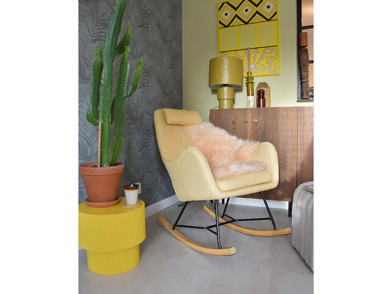 Fauteuil à bascule ARRIE Tissu Jaune