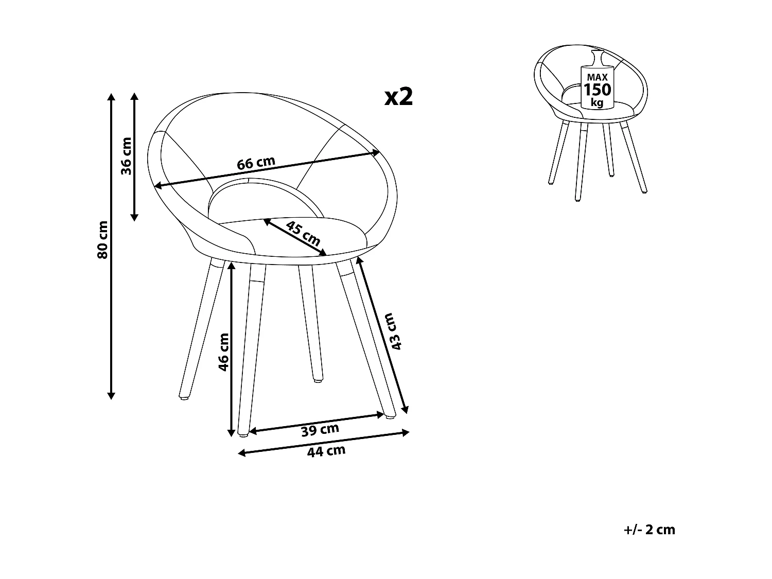 Lot de 2 chaises de salle à manger ROSLYN Bleu marine