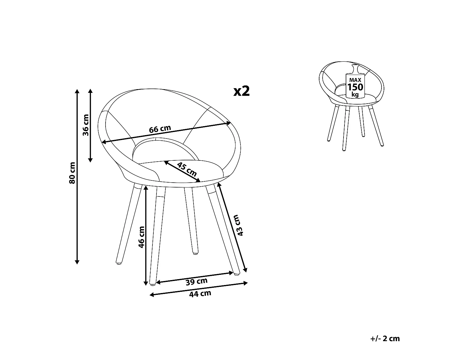 Lot de 2 chaises de salle à manger ROSLYN Bleu marine