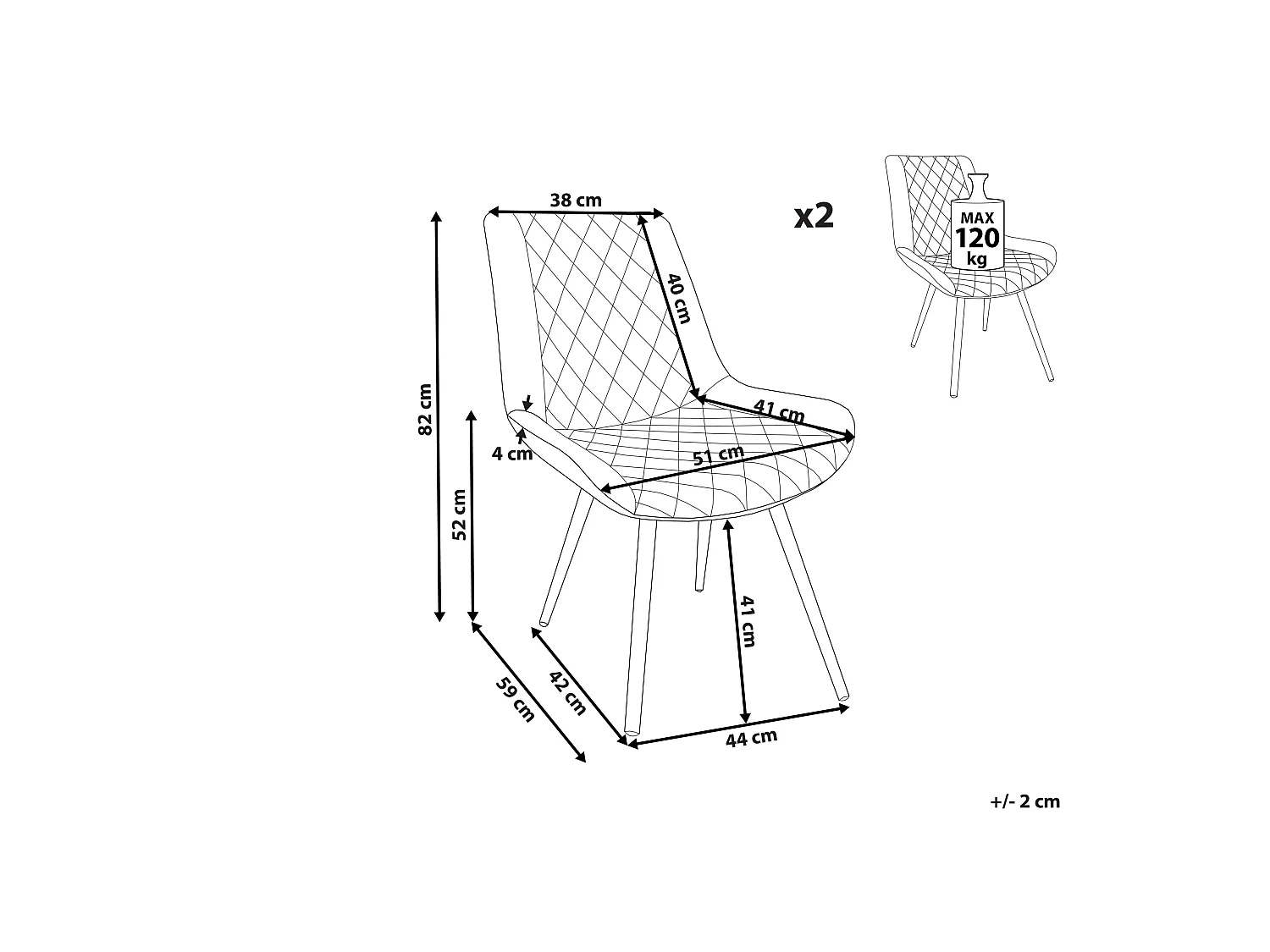 Lot de 2 chaises de salle à manger MARIBEL Cuir PU Marron doré