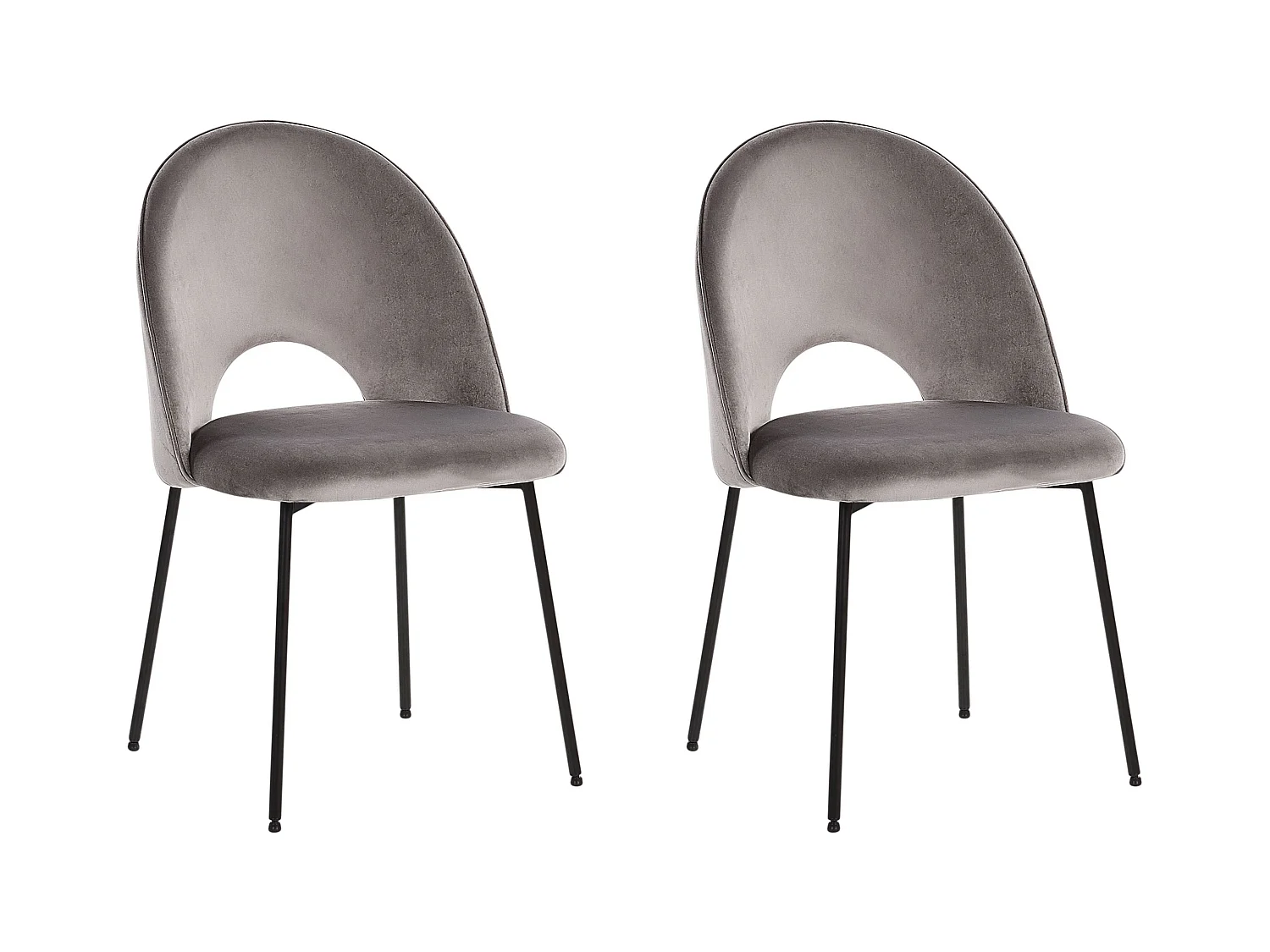 Esszimmerstuhl 2er-Set Samtstoff grau mit schwarzem Metallgestell Retro Covelo