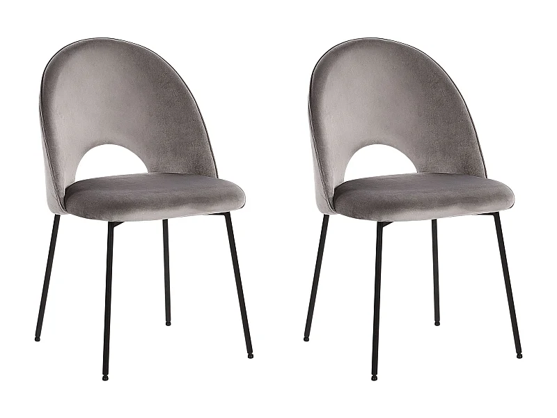 Esszimmerstuhl 2er-Set Samtstoff grau mit schwarzem Metallgestell Retro Covelo