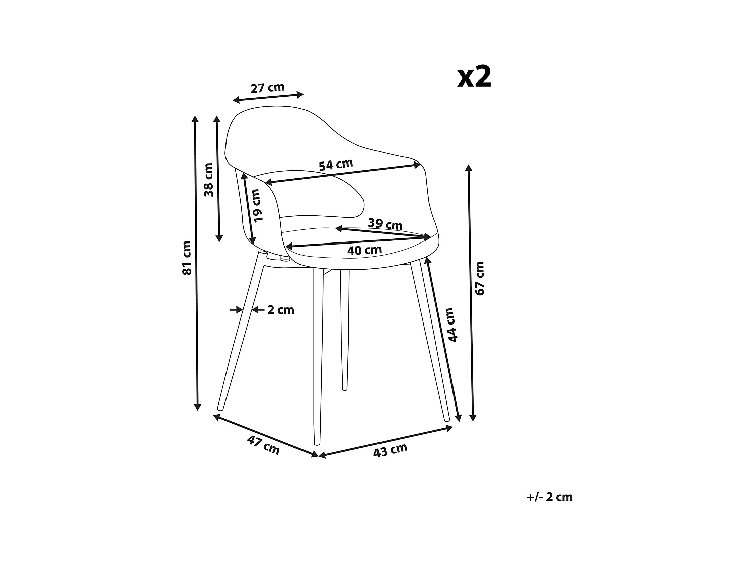 Set van 2 eetkamerstoelen UTICA Wit