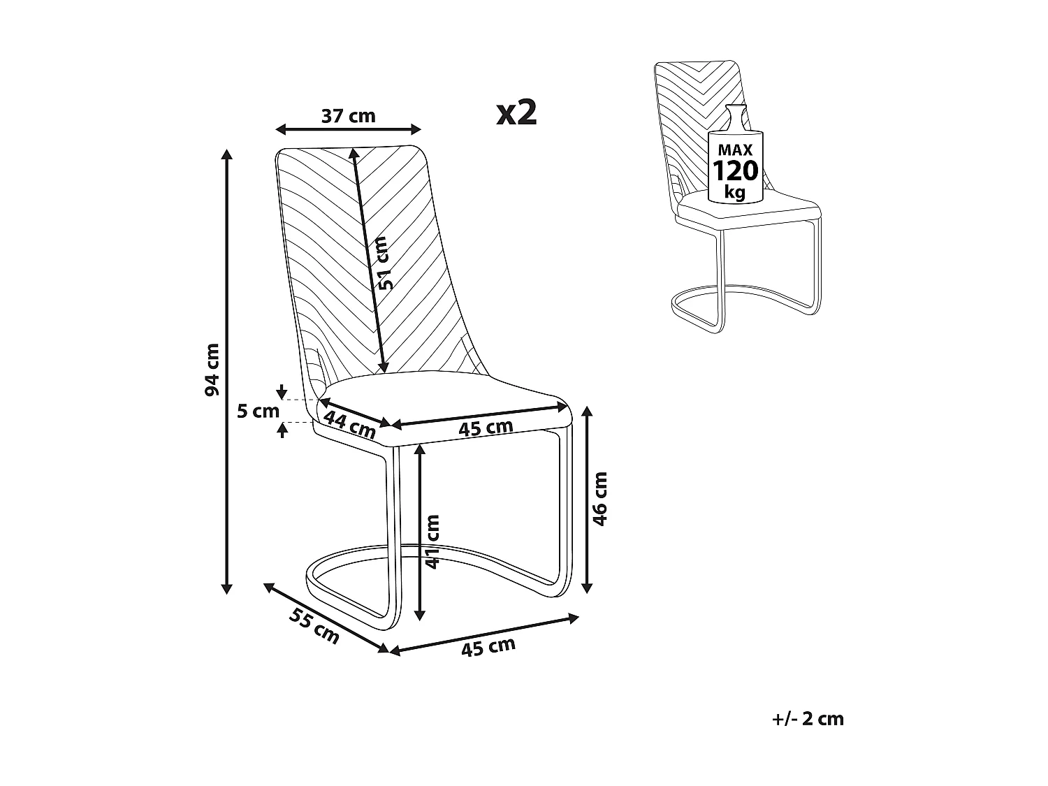 Set van 2 eetkamerstoelen ALTOONA Fluweel Zwart