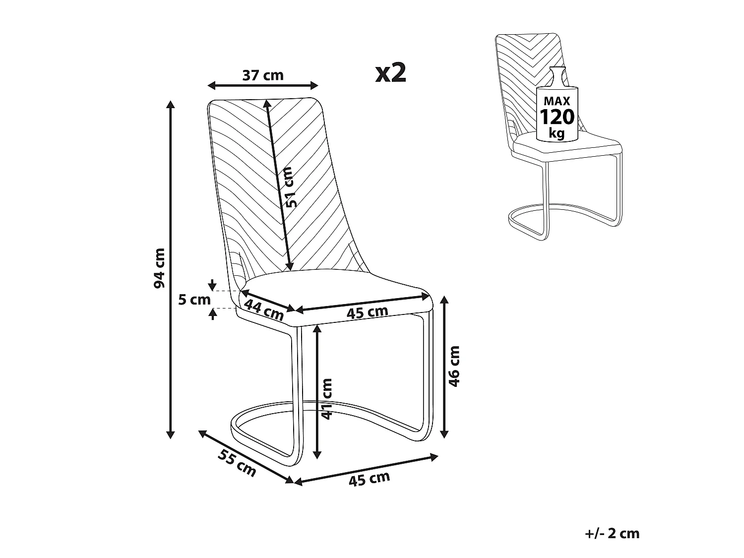 Set van 2 eetkamerstoelen ALTOONA Fluweel Zwart