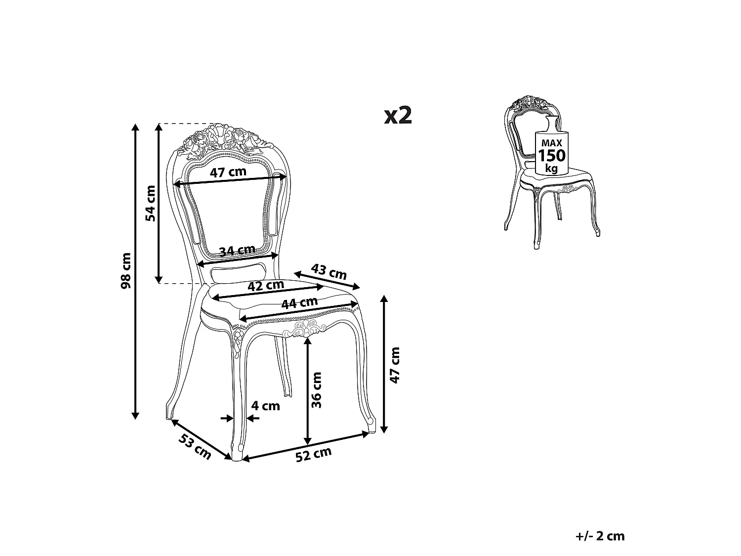 Set van 2 eetkamerstoelen VERMONT Wit