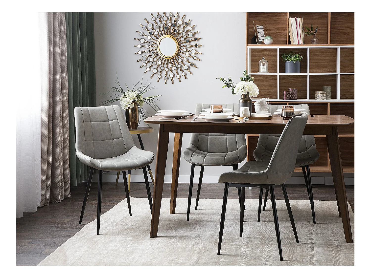 Esszimmerstuhl 2er Set Kunstleder grau mit Metallgestell schwarz Retro Melrose II