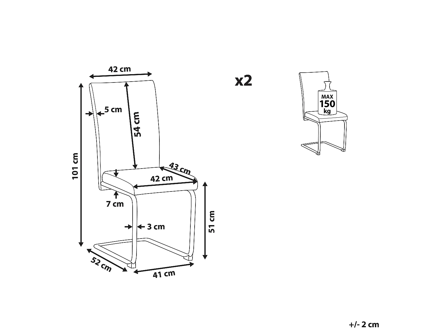 Lot de 2 chaises de salle à manger ROVARD Cuir PU Noir