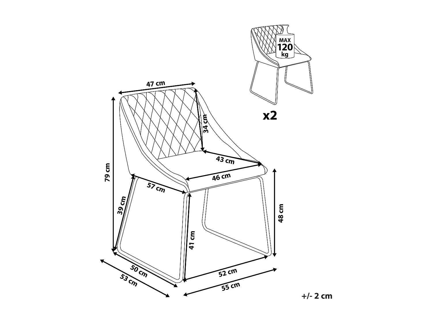 Lot de 2 chaises de salle à manger ARCATA Velours Bleu marine
