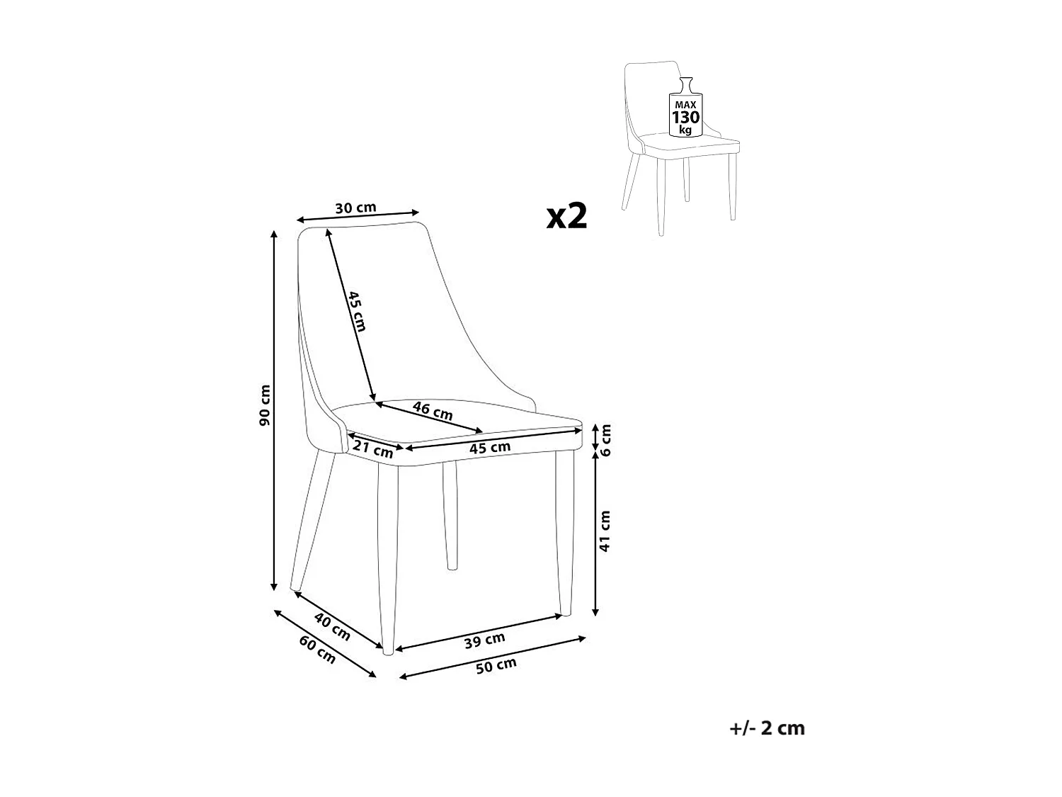 Lot de 2 chaises de salle à manger CAMINO Gris clair
