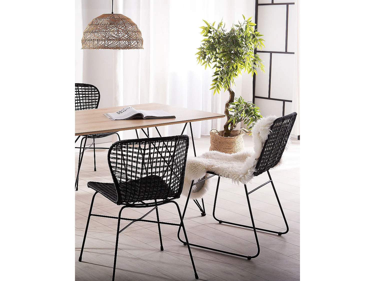Lot de 2 chaises de salle à manger ELFROS Rotin Noir
