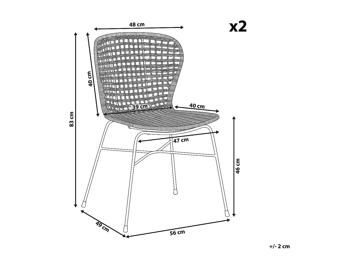 Lot de 2 chaises de salle à manger ELFROS Rotin Noir