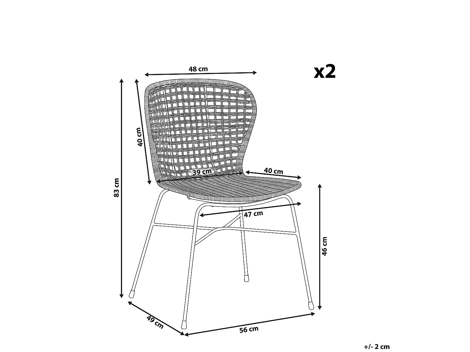 Set van 2 eetkamerstoelen ELFROS Rotan Zwart