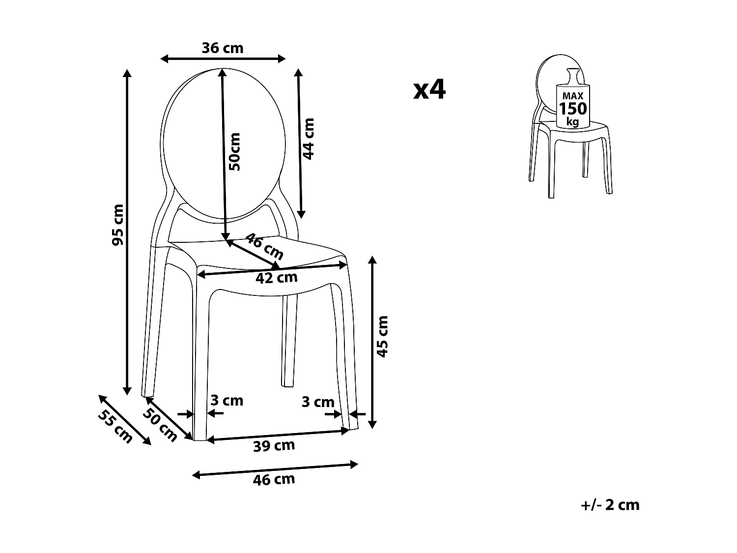 Modernes Stuhl-Set 4 Stücke transparent/schwarz Merton