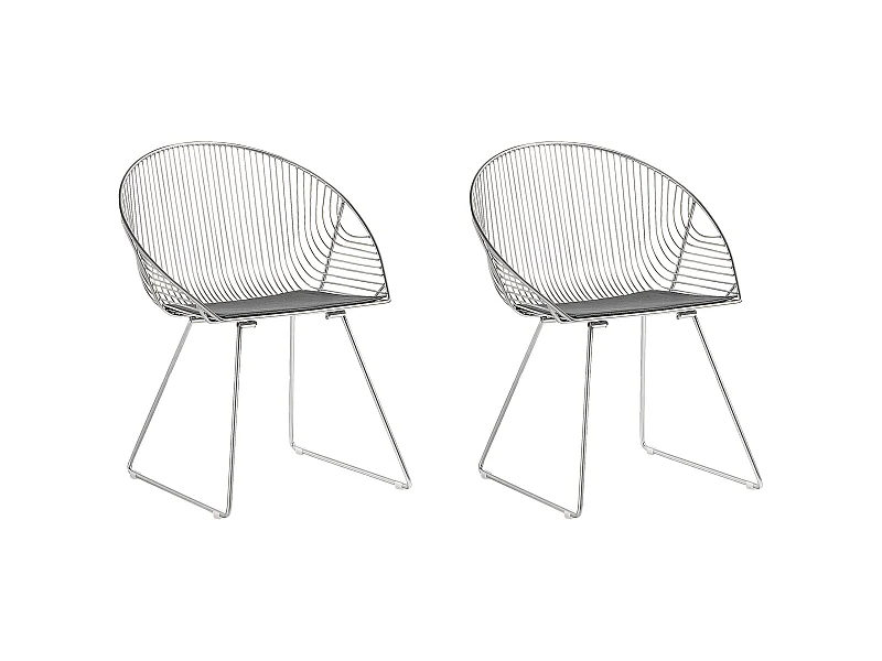 Industrieller, moderner Metallstuhl aus Stahl silber mit Kissen 2er Set Aurora