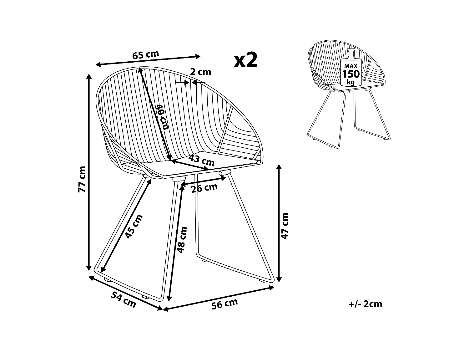 Set van 2 eetkamerstoelen AURORA Metaal Zilver