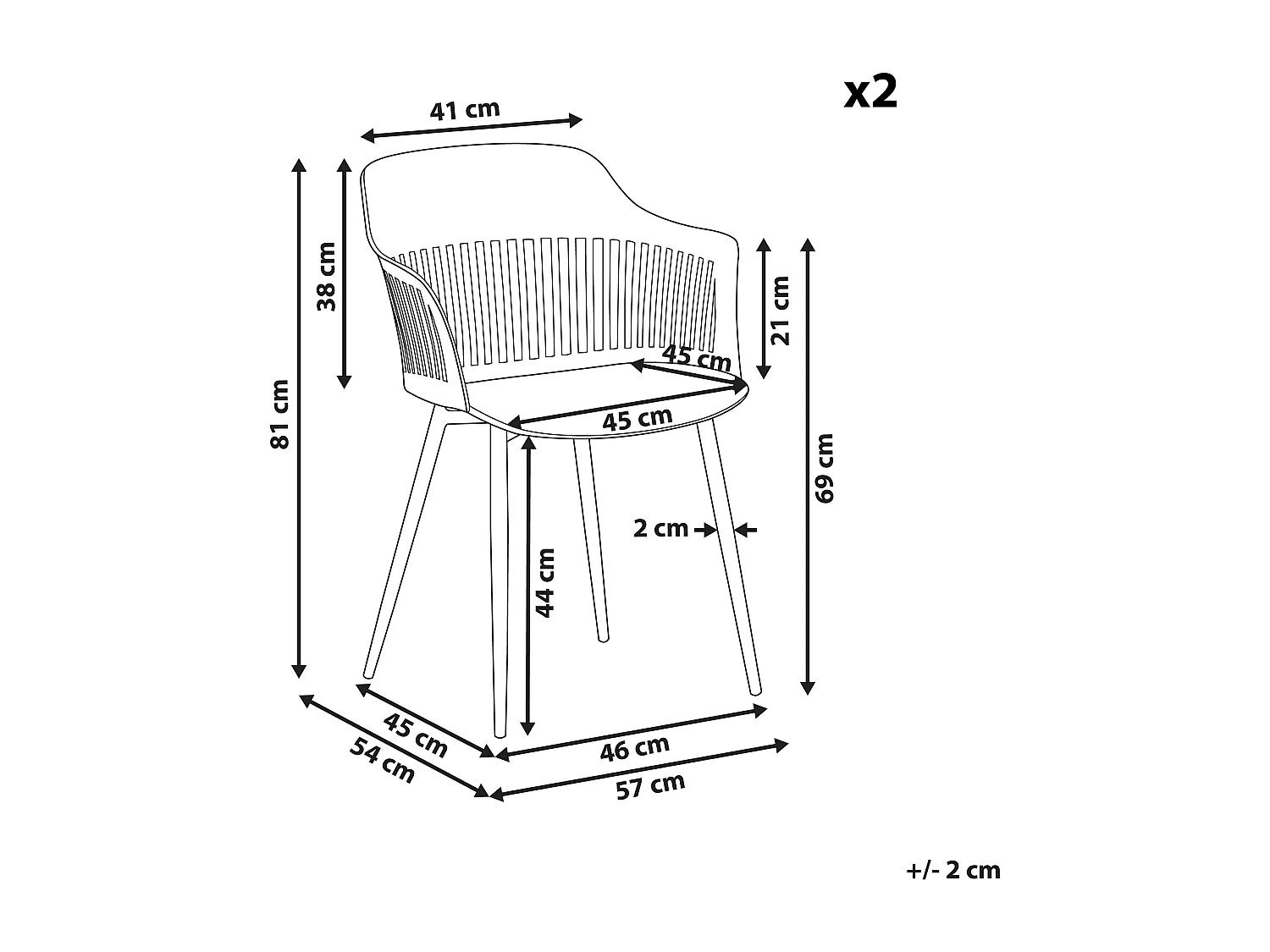 Conjunto de 2 sillas de comedor BERECA Blanco