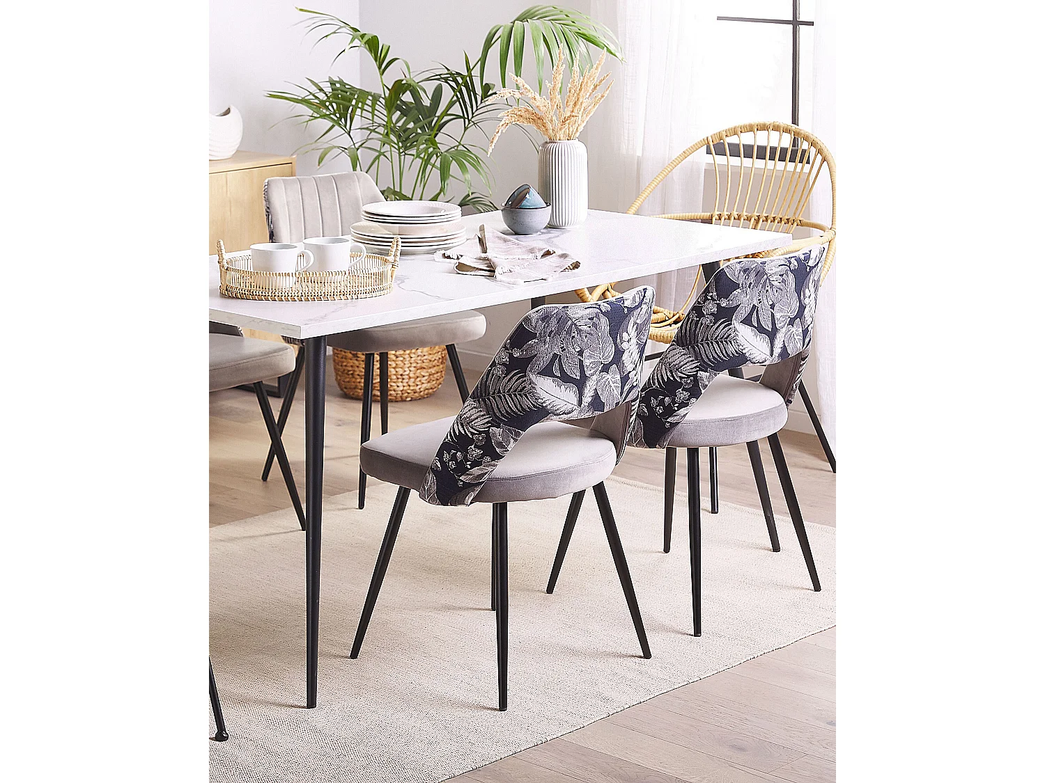 Esszimmerstuhl 2er Set ANSLEY Samtstoff Grau