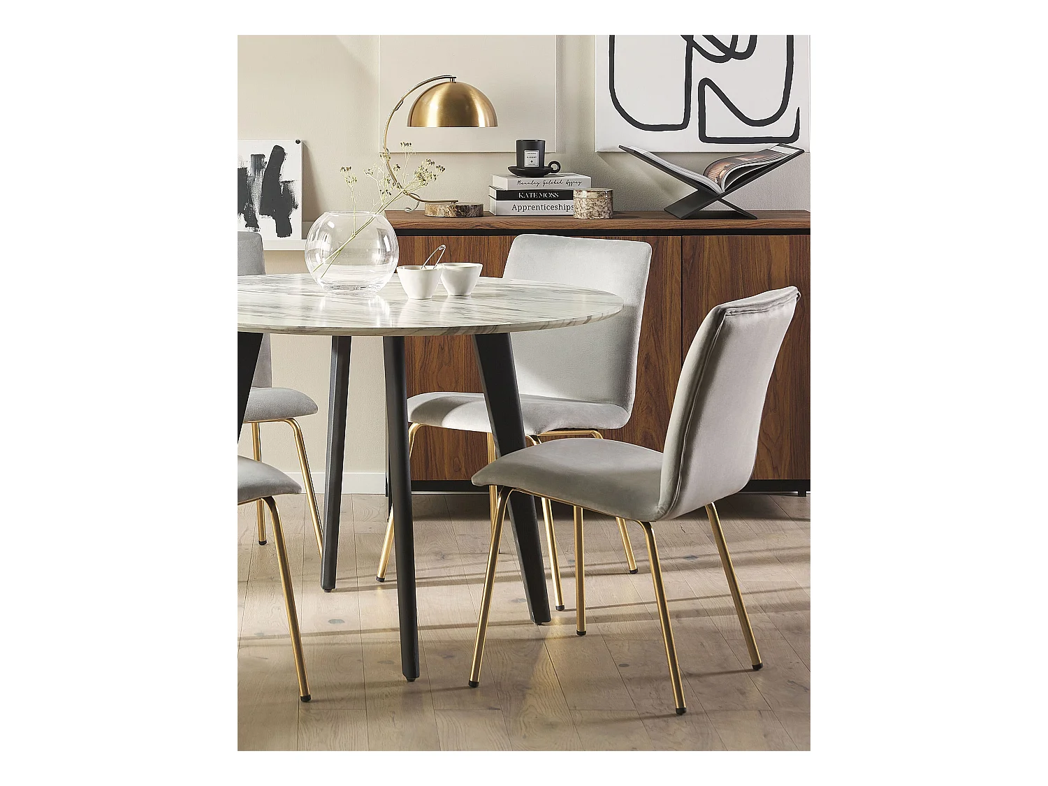 Moderner Esszimmerstuhl im 2er Set Samtstoff in Grau Rubio