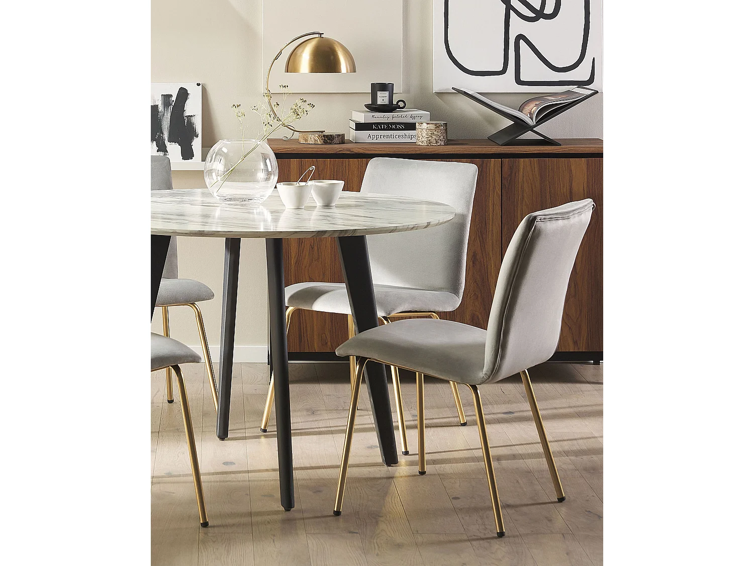 Moderner Esszimmerstuhl im 2er Set Samtstoff in Grau Rubio