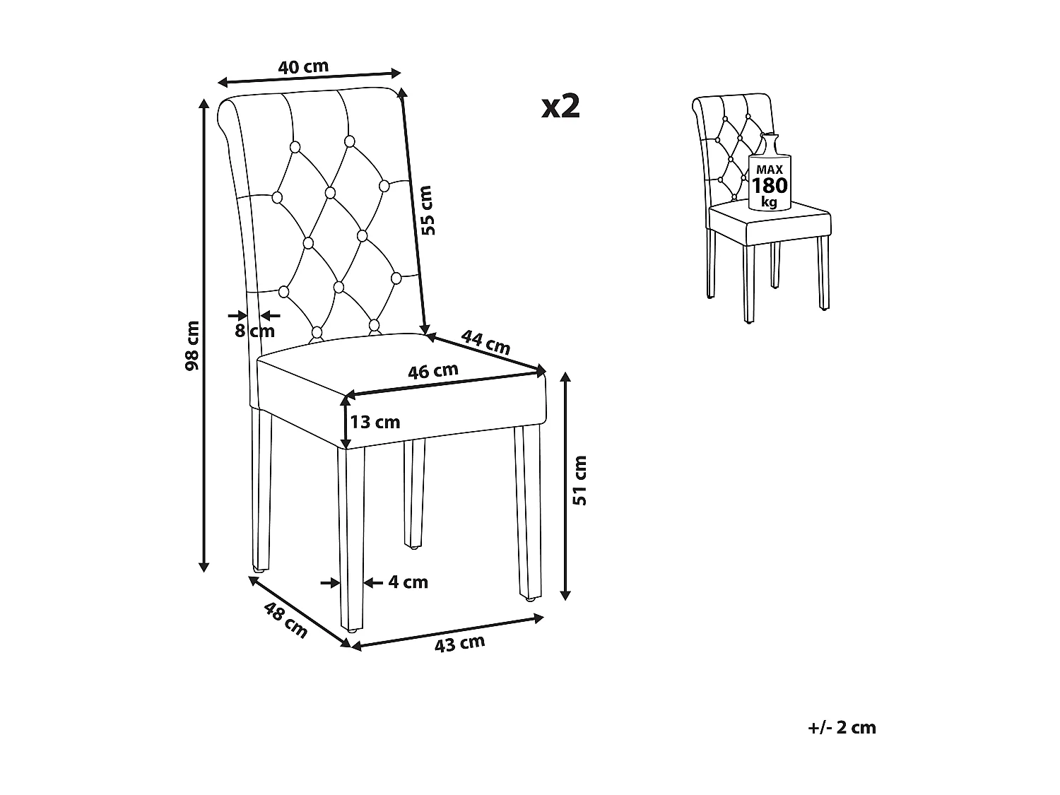 Set van 2 eetkamerstoelen VELVA II Fluweel Grijs
