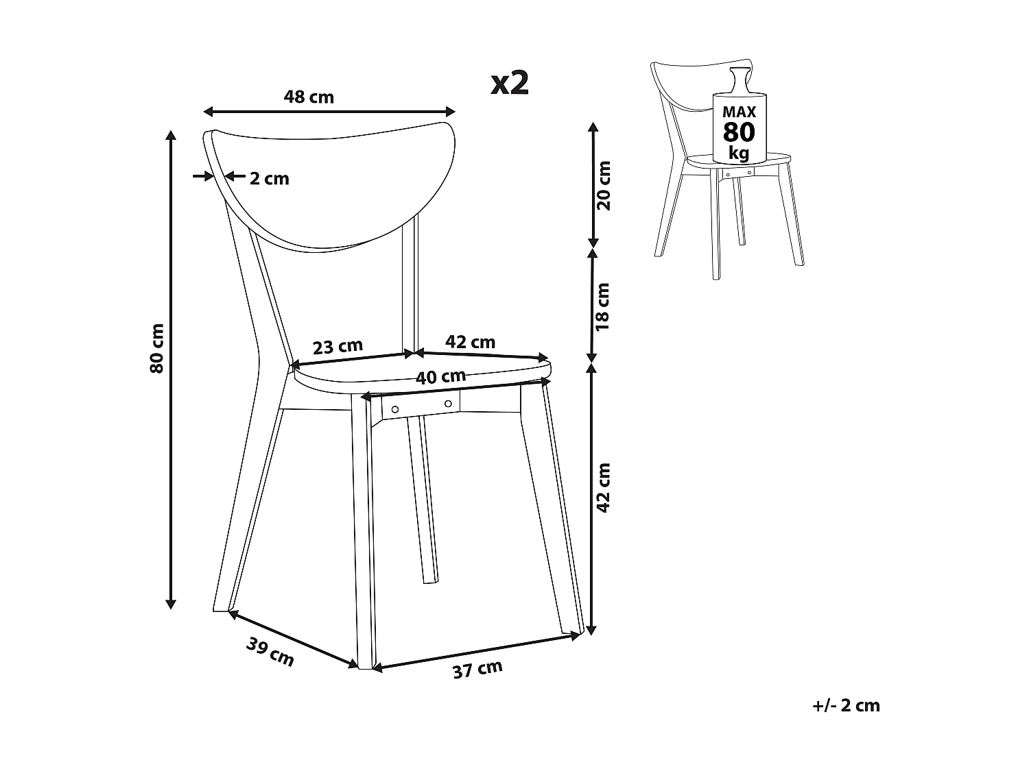 Conjunto de 2 cadeiras de jantar ROXBY Branco
