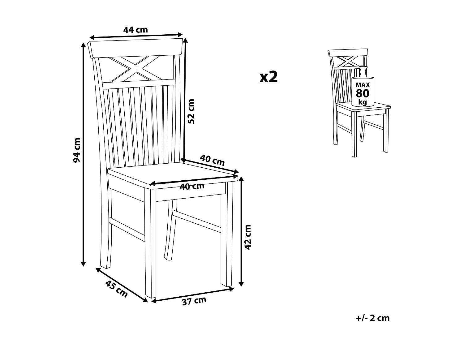 Lot de 2 chaises de salle à manger HOUSTON Bois Noir