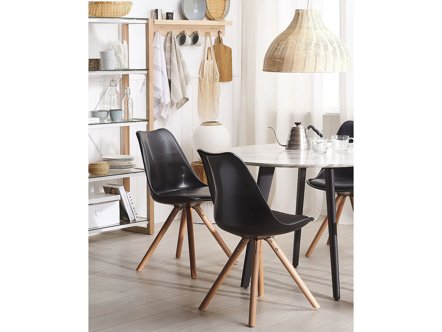 Esszimmerstuhl Schwarz Kunststoff Kunstleder Holzbeine Modern Dakota