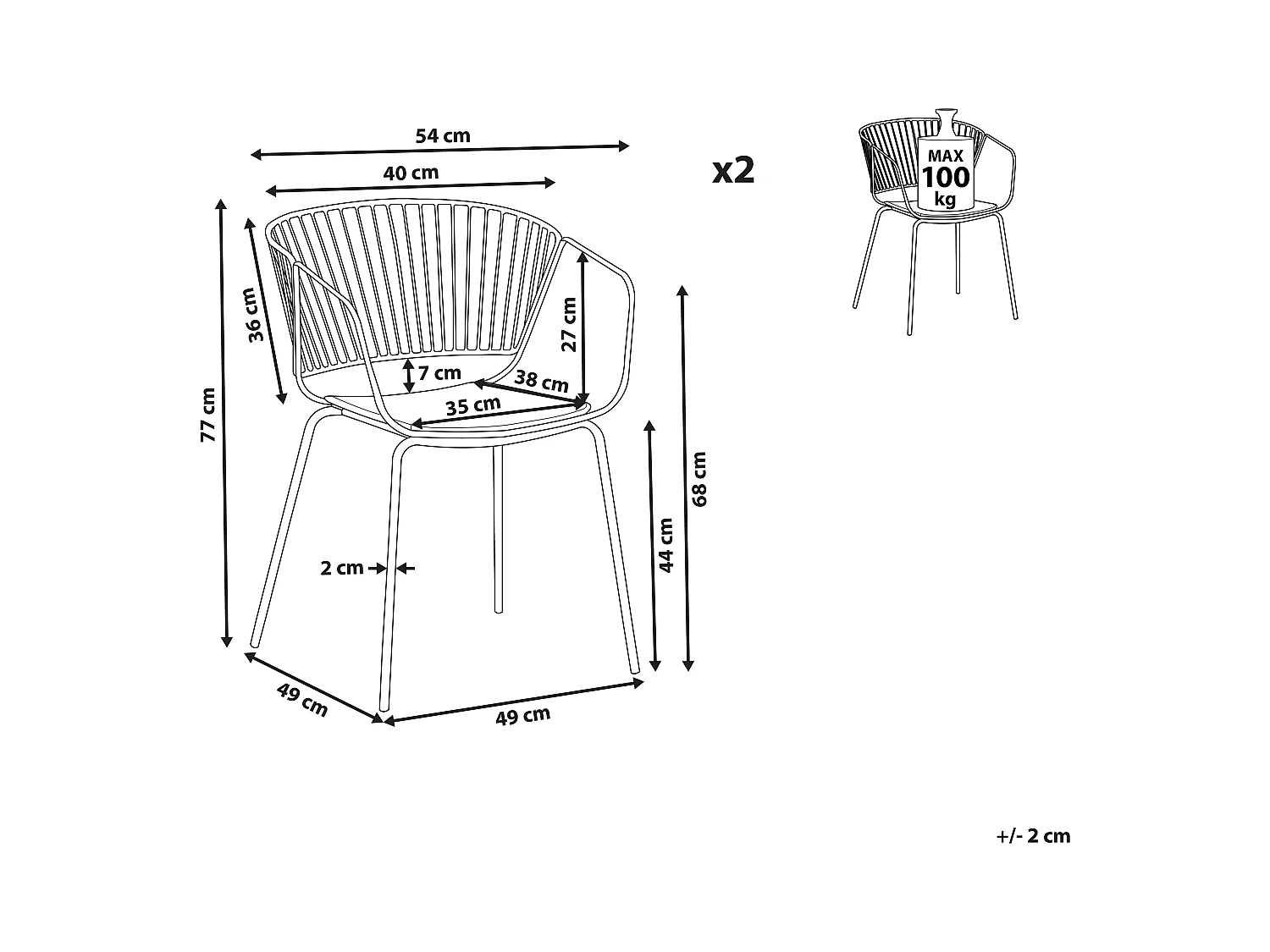 Lot de 2 chaises de salle à manger RIGBY Métal Cuivré