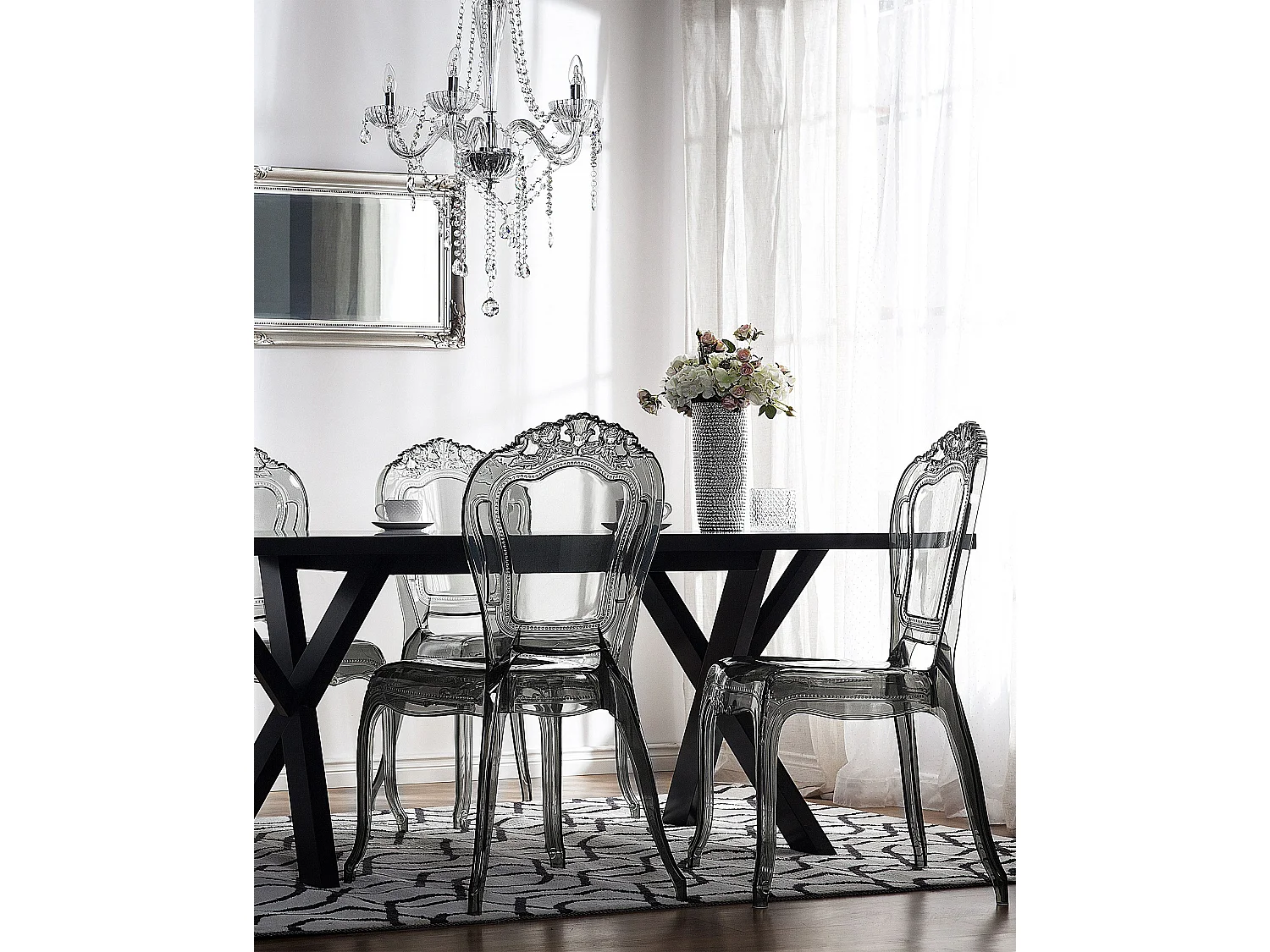 Barock Stuhl Kunststoff 2er Set transparent schwarz 2er Set stapelbar Vermont