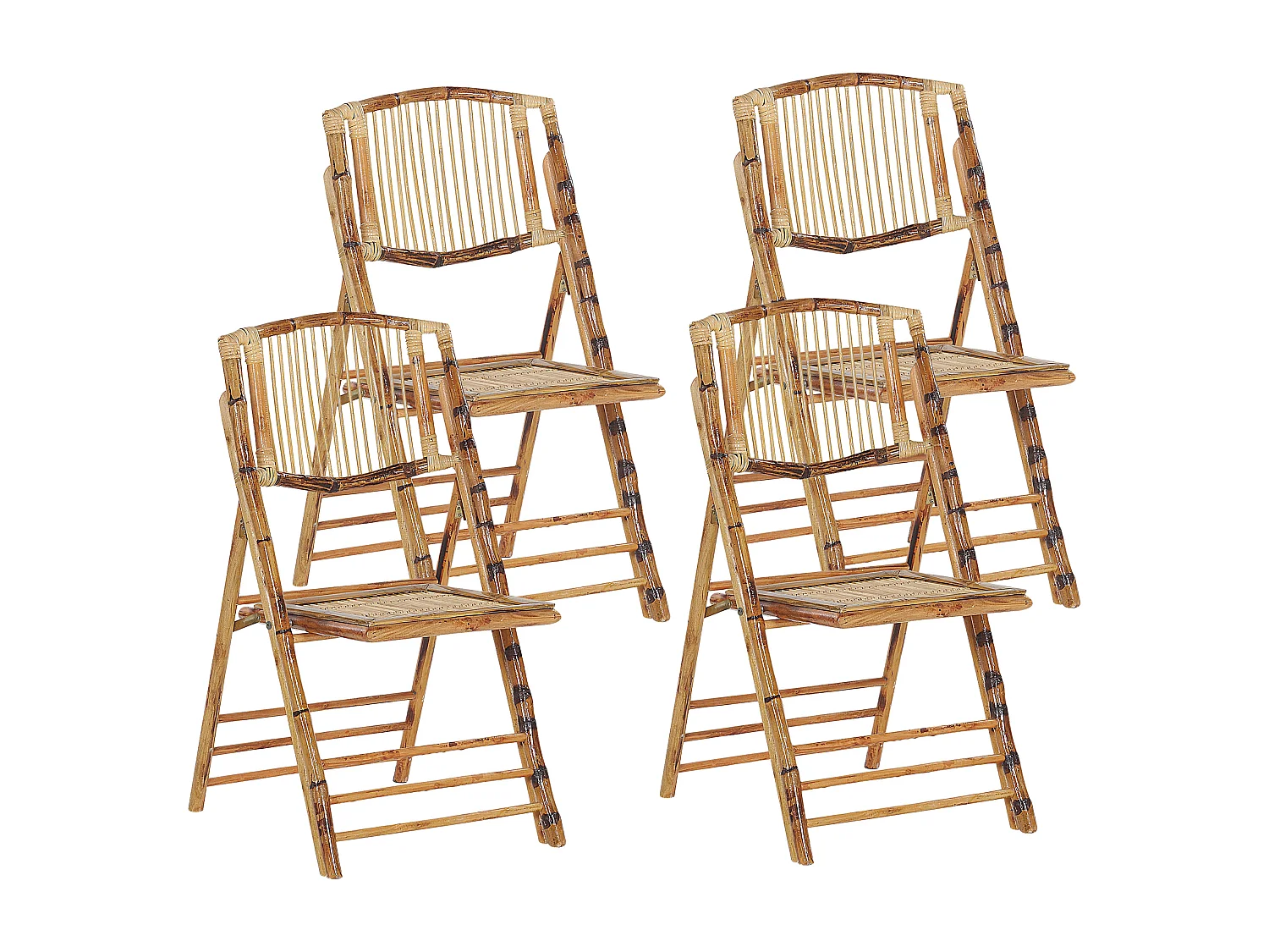 Esszimmerstuhl 4er Set Braun Rattan Bambusholz Verstellbar Rustikal Trentor