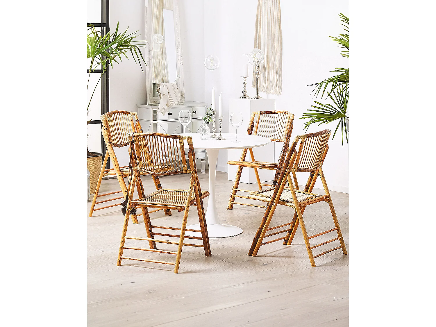 Esszimmerstuhl 4er Set Braun Rattan Bambusholz Verstellbar Rustikal Trentor