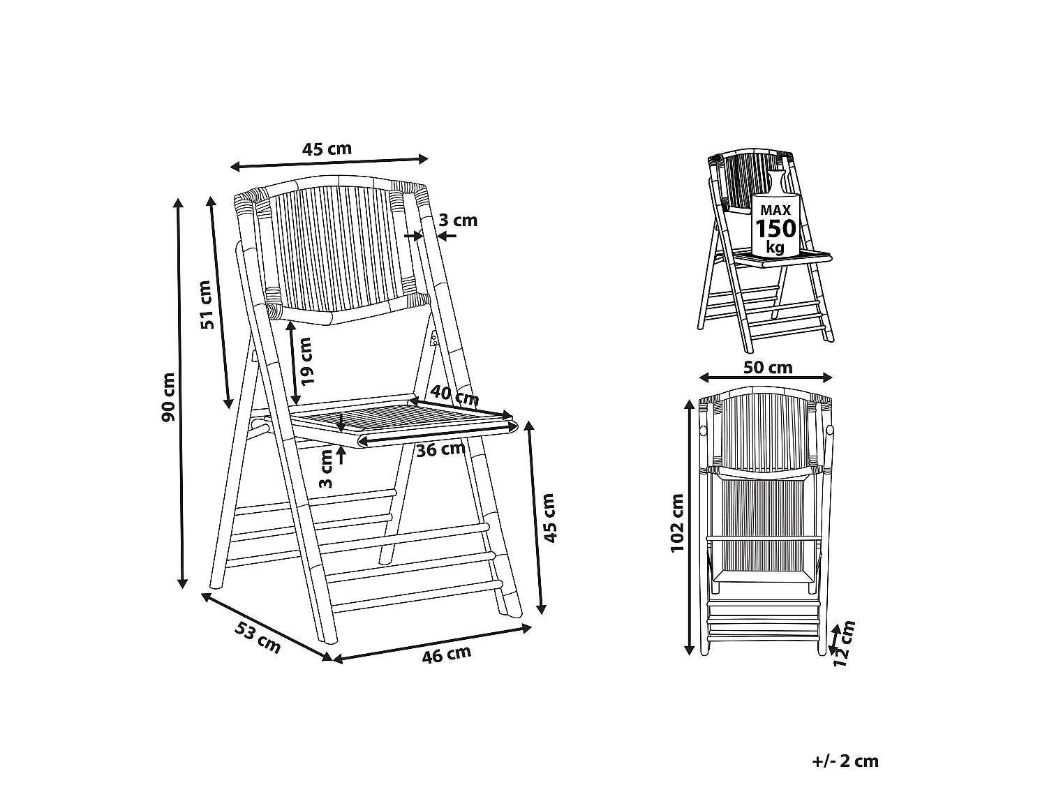 Lot de 4 chaises de salle à manger Pliant TRENTOR Bambou Naturel