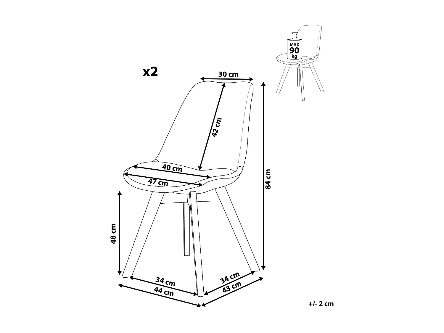 Set van 2 eetkamerstoelen DAKOTA II Grafietgrijs
