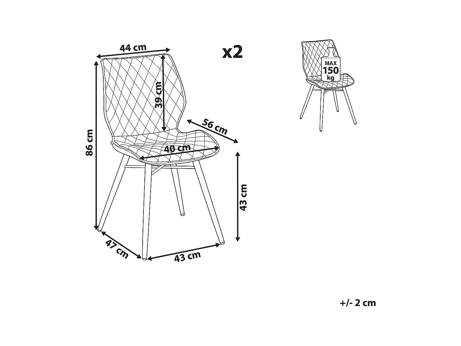 Set van 2 eetkamerstoelen LISLE Zeeblauw