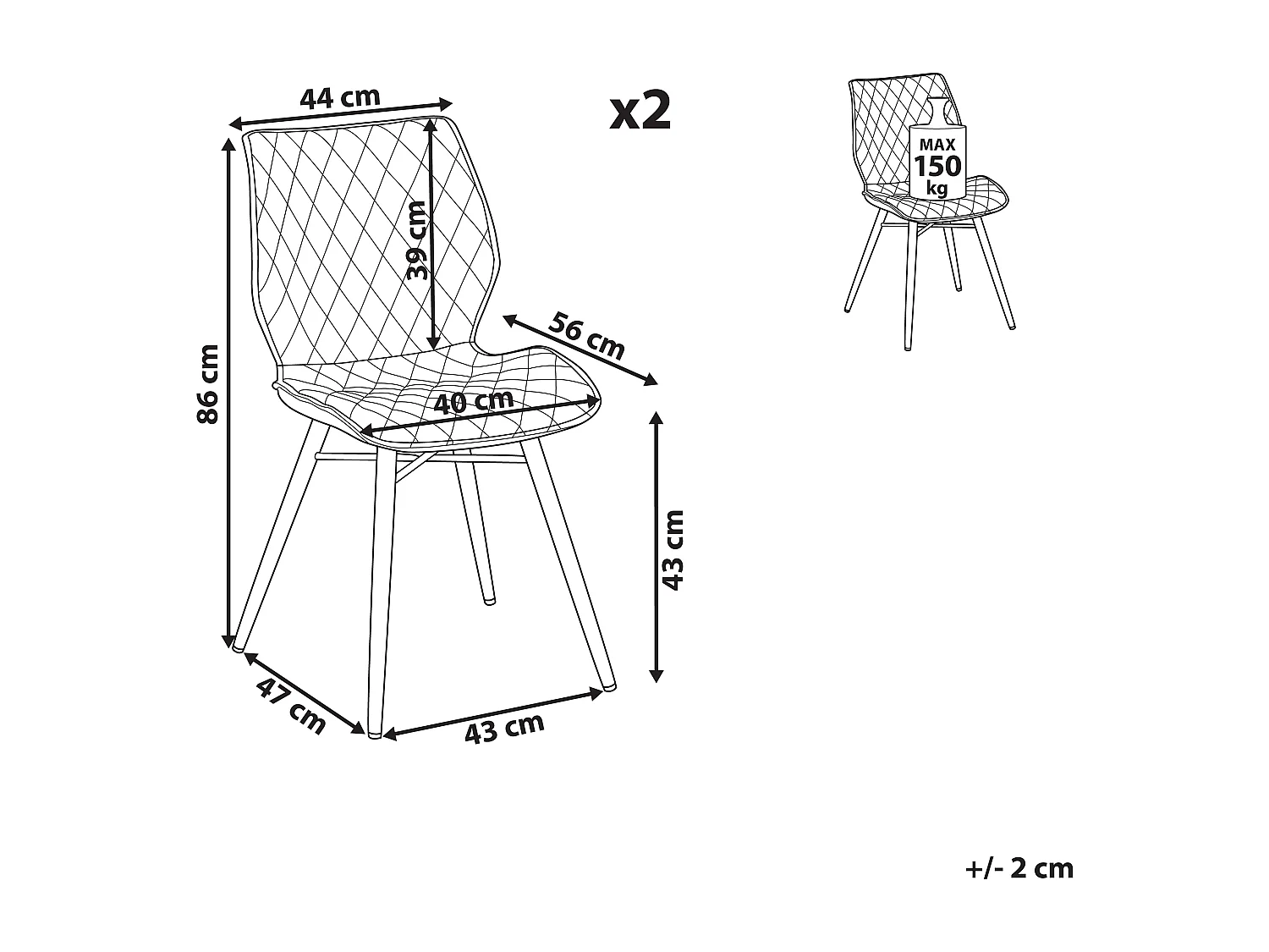 Lot de 2 chaises de salle à manger LISLE Bleu azur