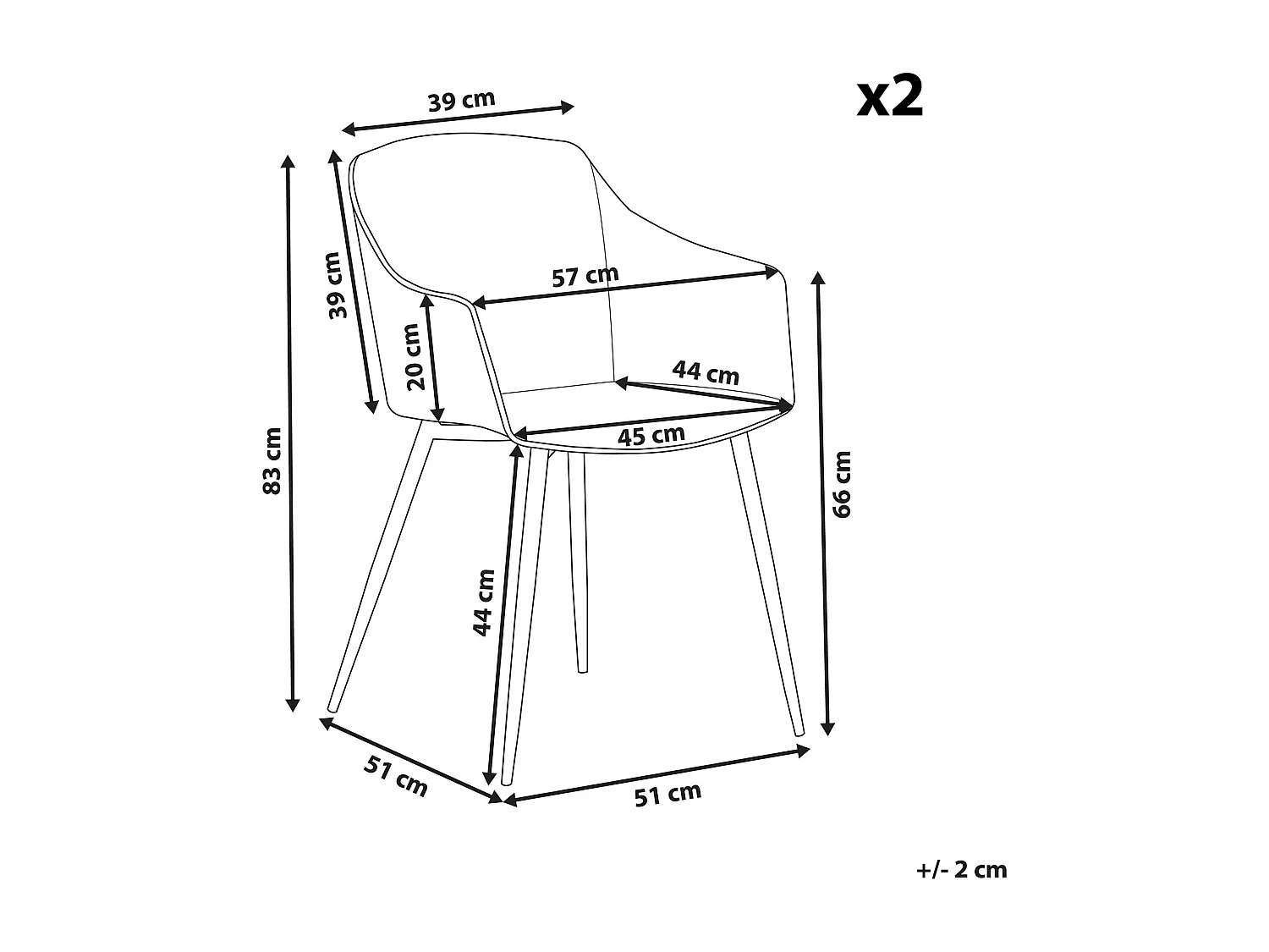 Set van 2 eetkamerstoelen FONDA Wit