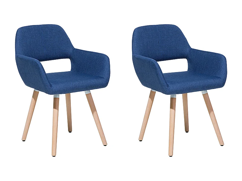 Retro Esszimmerstuhl 2er Set Polsterbezug Holzfüße marineblau Chicago