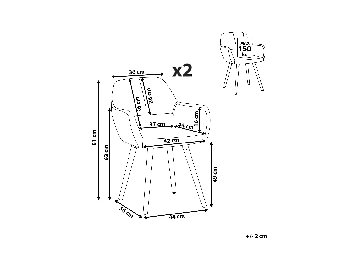Set van 2 eetkamerstoelen CHICAGO Stof Marineblauw