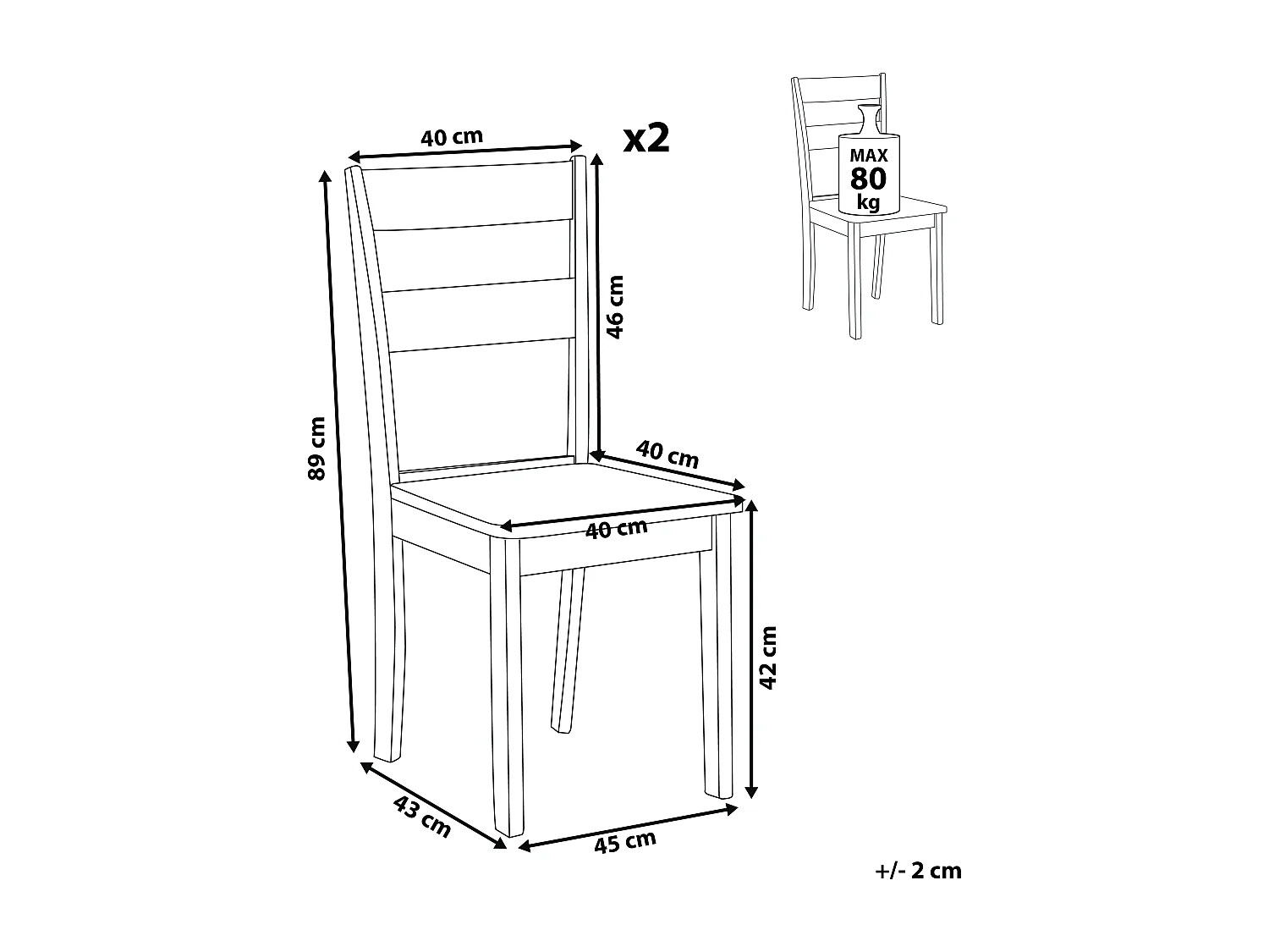 Lot de 2 chaises de salle à manger GEORGIA Bois Blanc