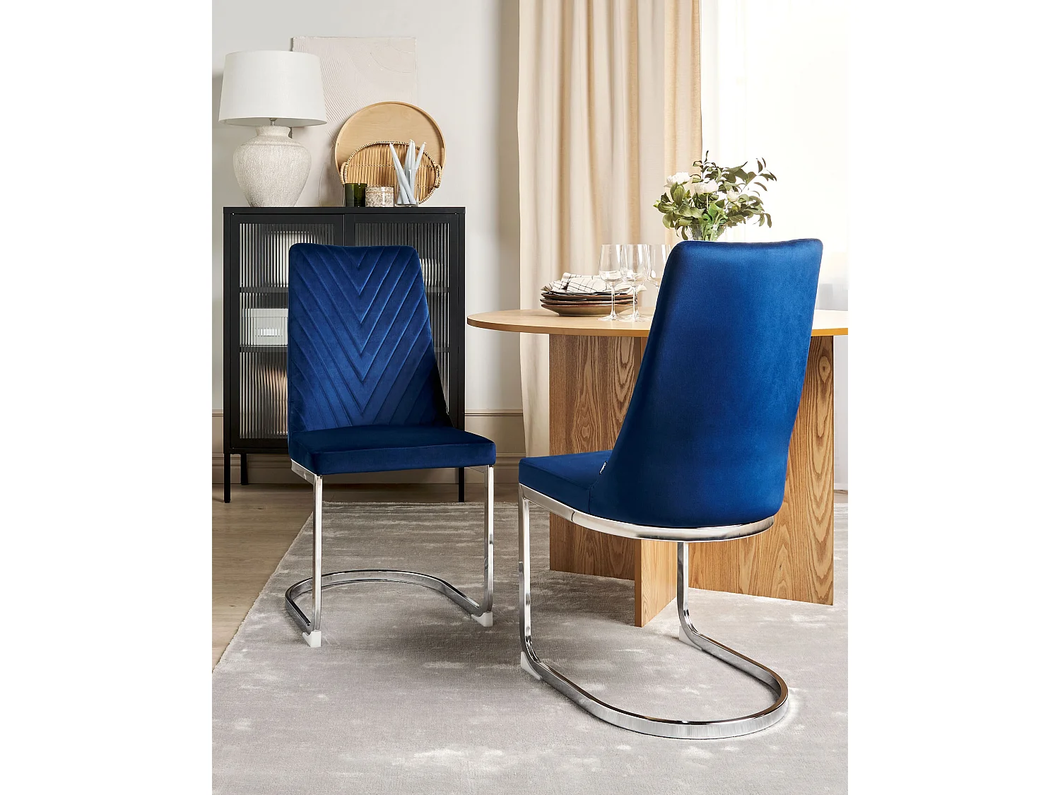 Set van 2 eetkamerstoelen ALTOONA Fluweel Marineblauw