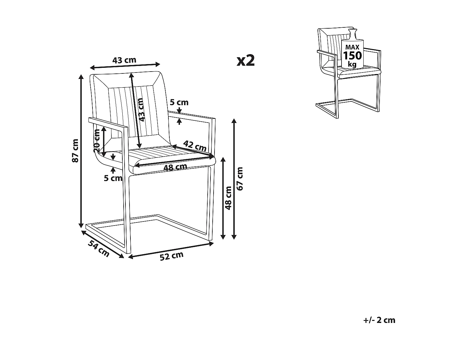Lot de 2 chaises de salle à manger BRANDOL Cuir PU Noir