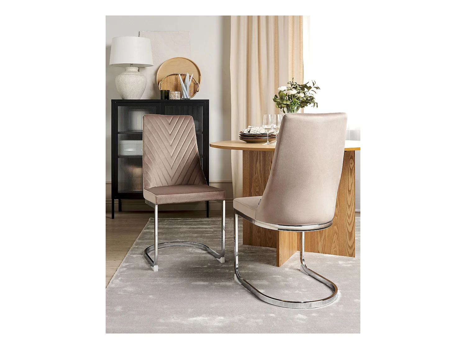 Moderner Freischwinger Stuhl 2er Set Beige Samtstoff Metallgestell Altoona