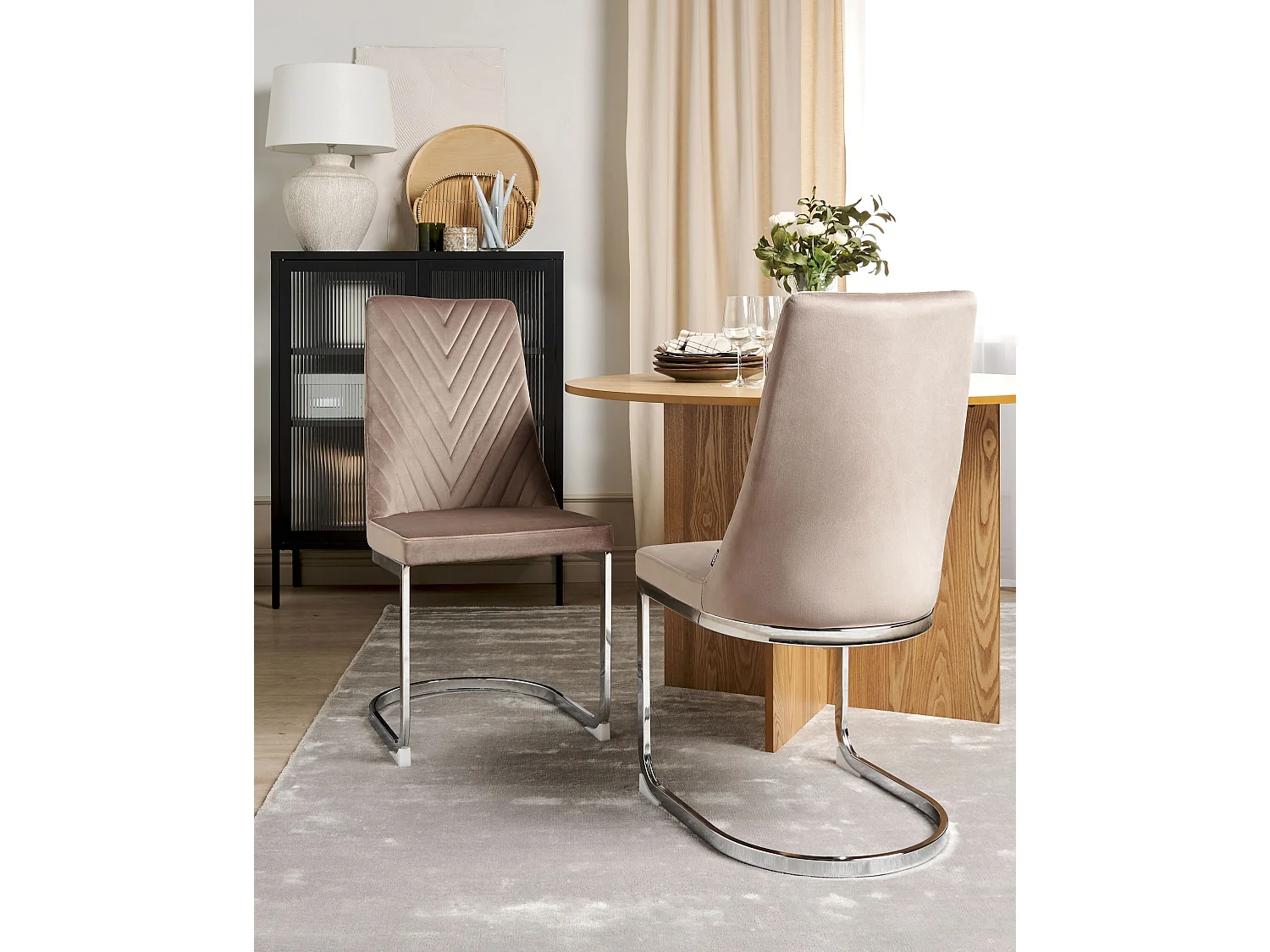 Set van 2 eetkamerstoelen ALTOONA Fluweel Beige