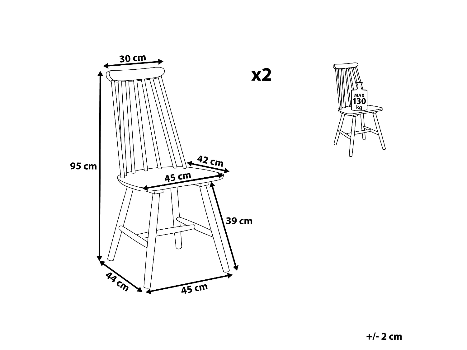 Lot de 2 chaises de salle à manger BURBANK Bois Blanc