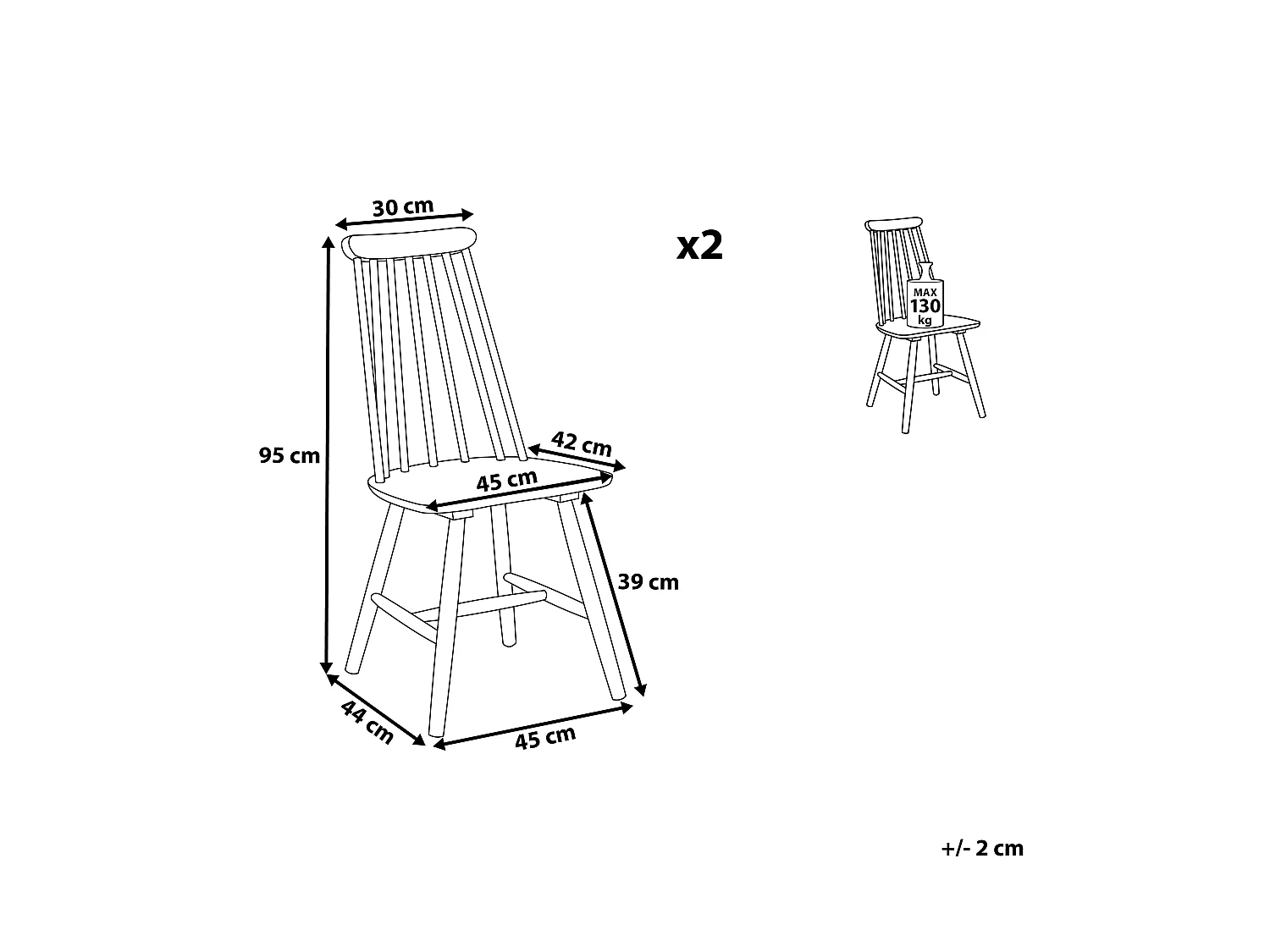 Lot de 2 chaises de salle à manger BURBANK Bois Blanc