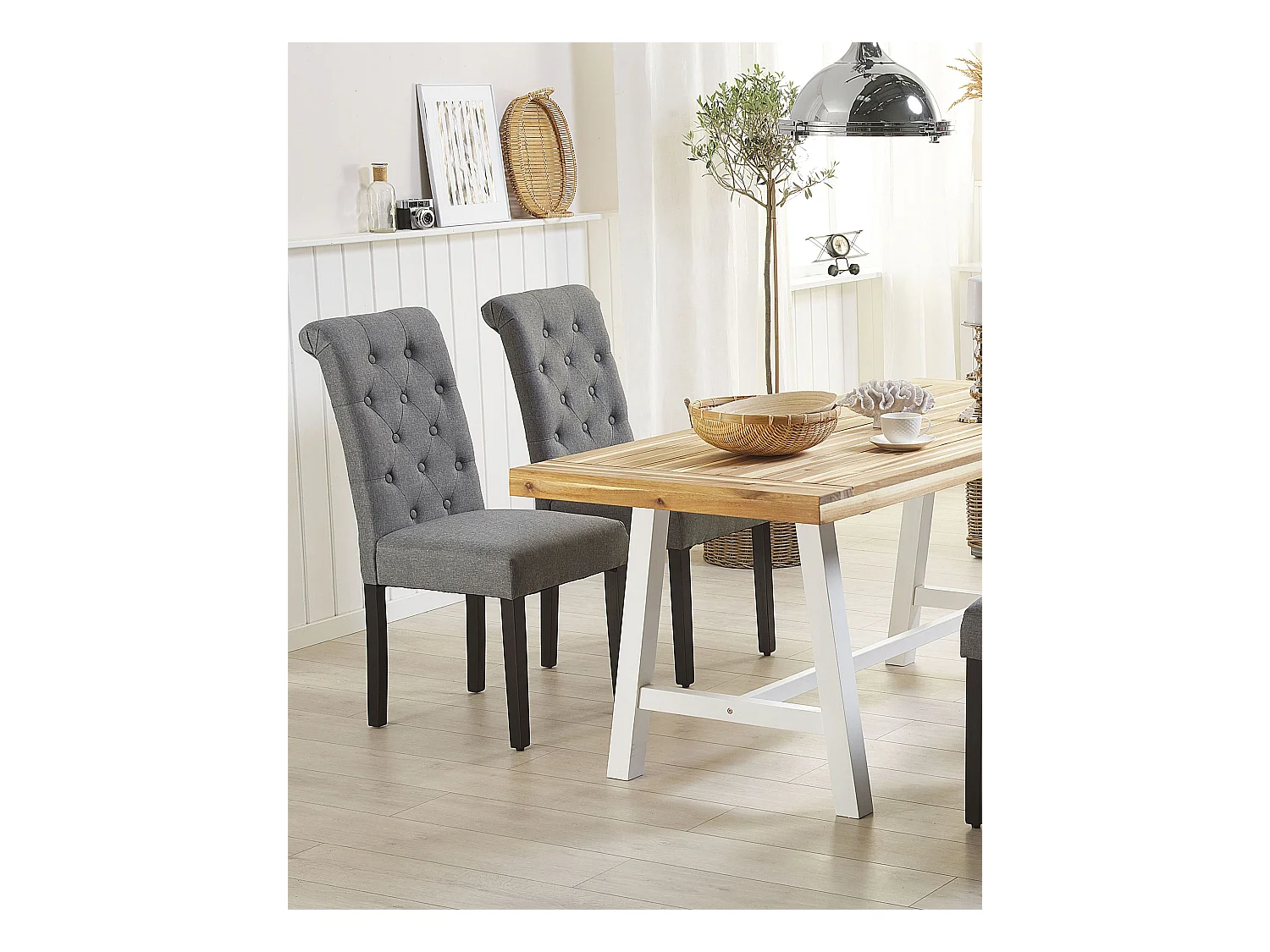 Lot de 2 chaises de salle à manger VELVA Tissu Gris