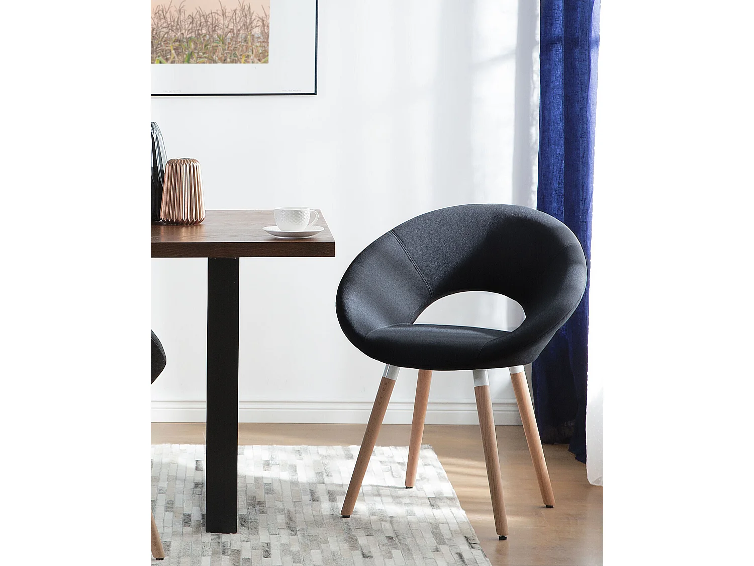 Retro Esszimmerstuhl 2er Set runde Sitzfläche Polsterbezug schwarz Roslyn